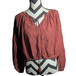 J.Crew Re-Imagined Rust Red Long Sleeve Top with Tie Neck - Size XXL